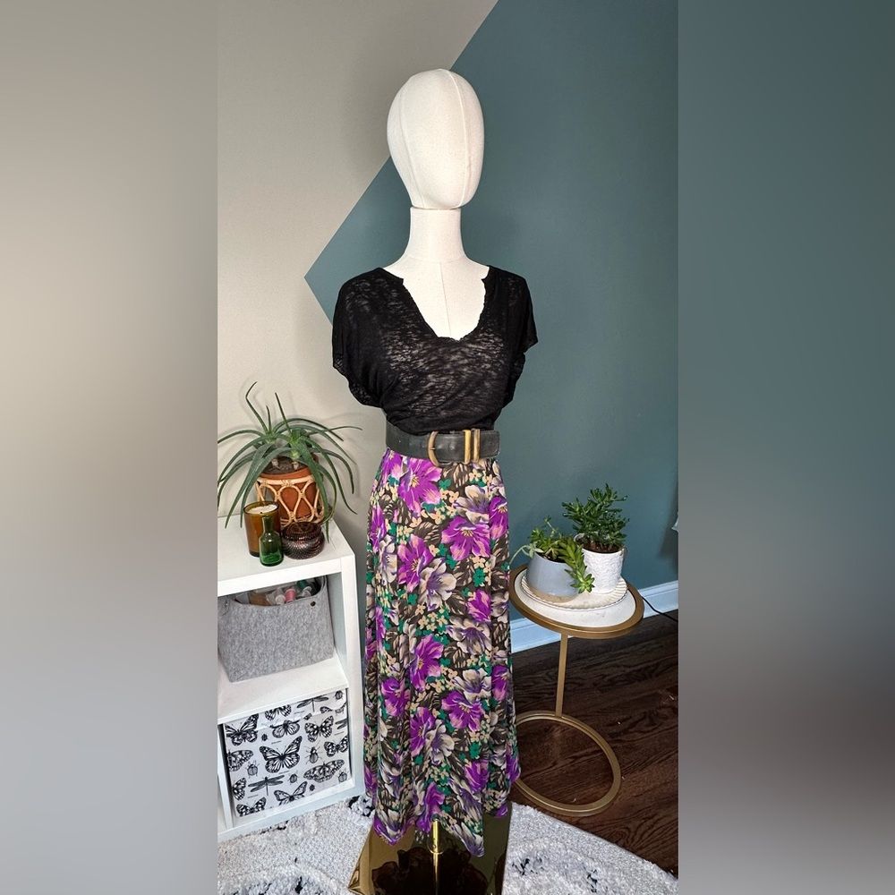 Dana Buchman 100% Silk Vintage Bias-Cut Floral Midi Skirt Size 4 Y2k Late 90s